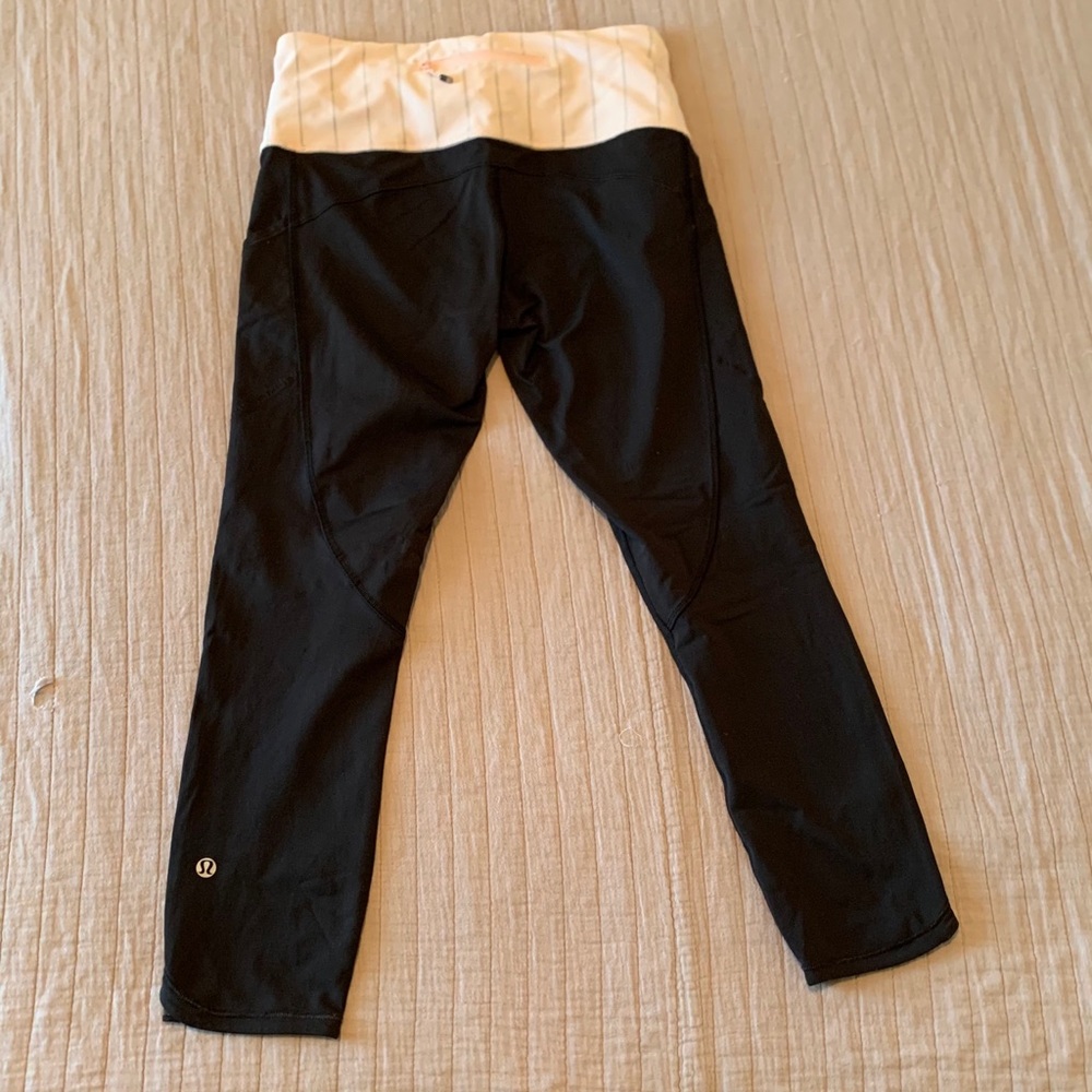 Lululemon pink striped waistband crop